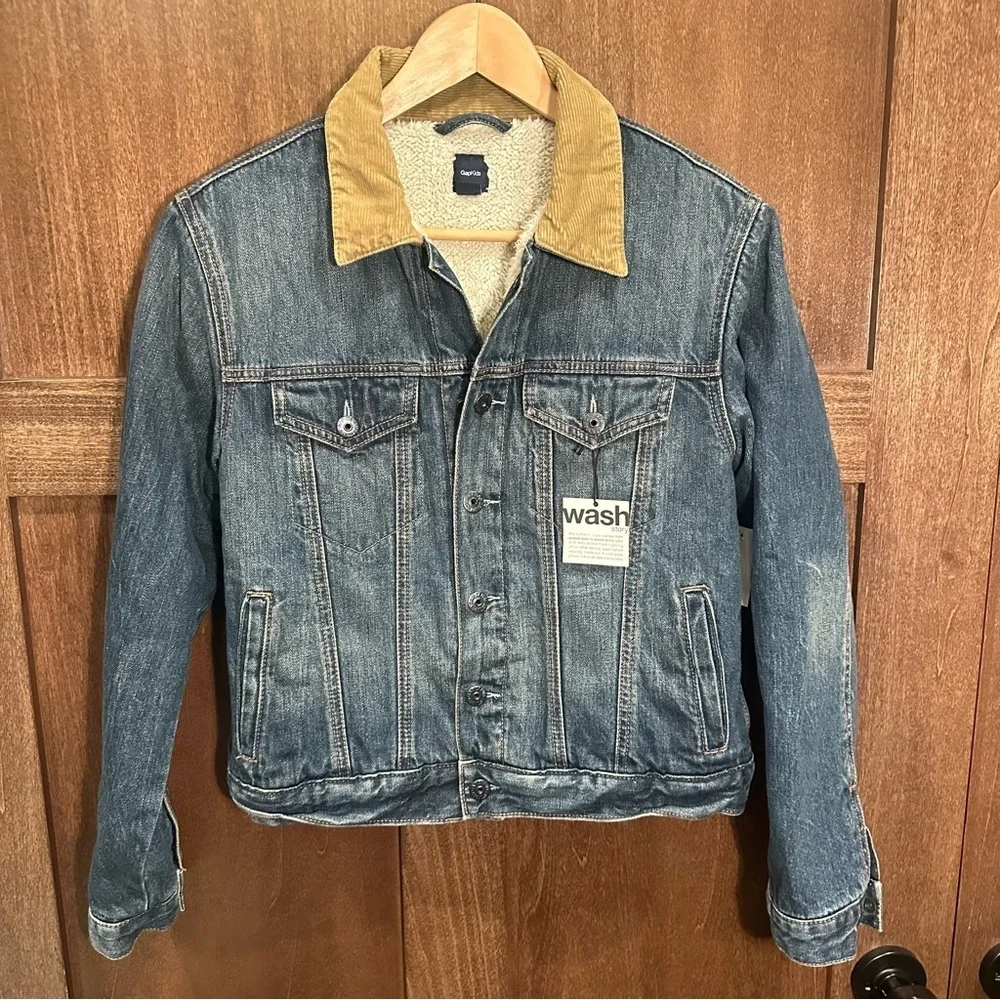 GAP Blue Denim Jacket with Tan Collar